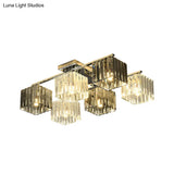 Modern Crystal Cube Flush Ceiling Lamp | Polished Chrome 4/6/9 Lights