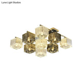 Modern Crystal Cube Flush Ceiling Lamp | Polished Chrome 4/6/9 Lights