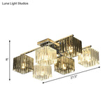 Modern Crystal Cube Flush Ceiling Lamp | Polished Chrome 4/6/9 Lights