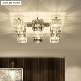 Modern Crystal Cube Flush Ceiling Lamp | Polished Chrome 4/6/9 Lights