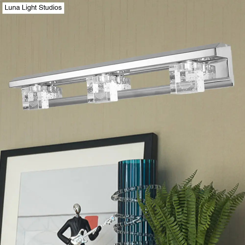 Modern Crystal Cube Led Vanity Sconce In Chrome Finish - 2/3 Heads Warm/White Lighting
