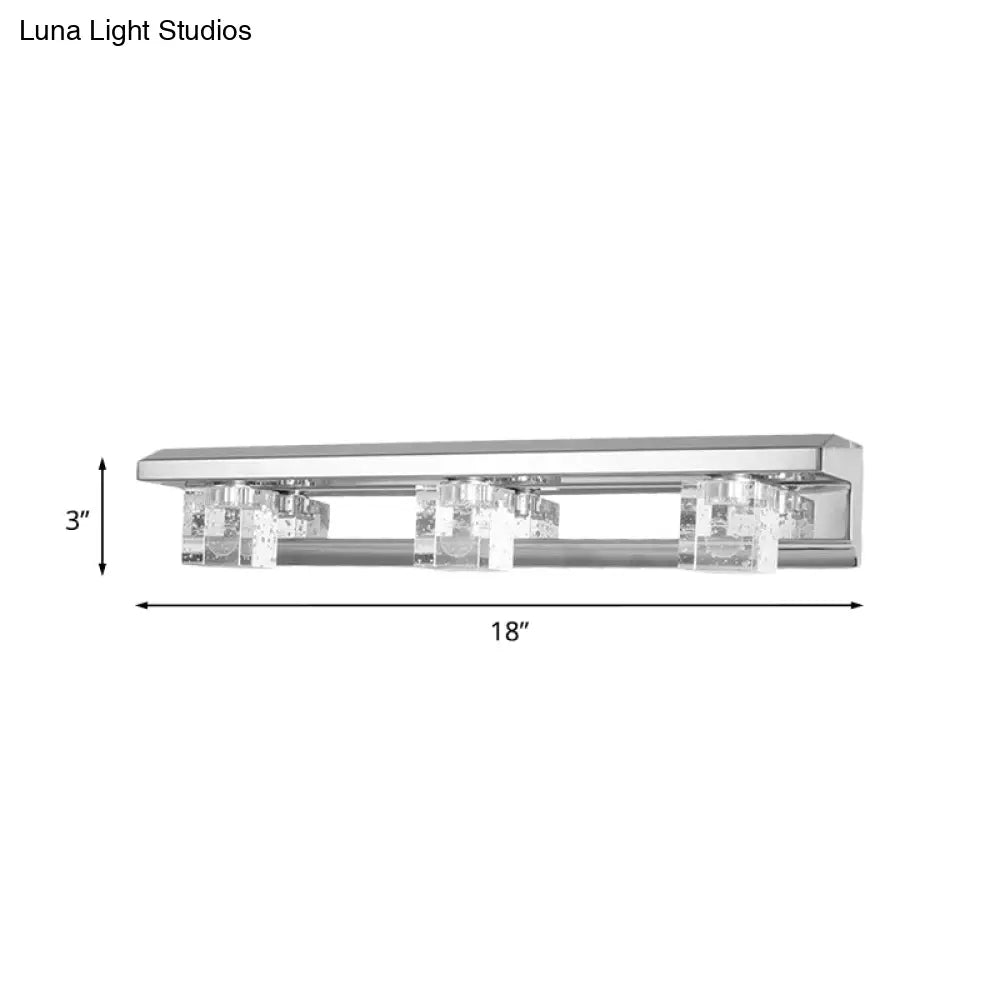 Modern Crystal Cube Led Vanity Sconce In Chrome Finish - 2/3 Heads Warm/White Lighting