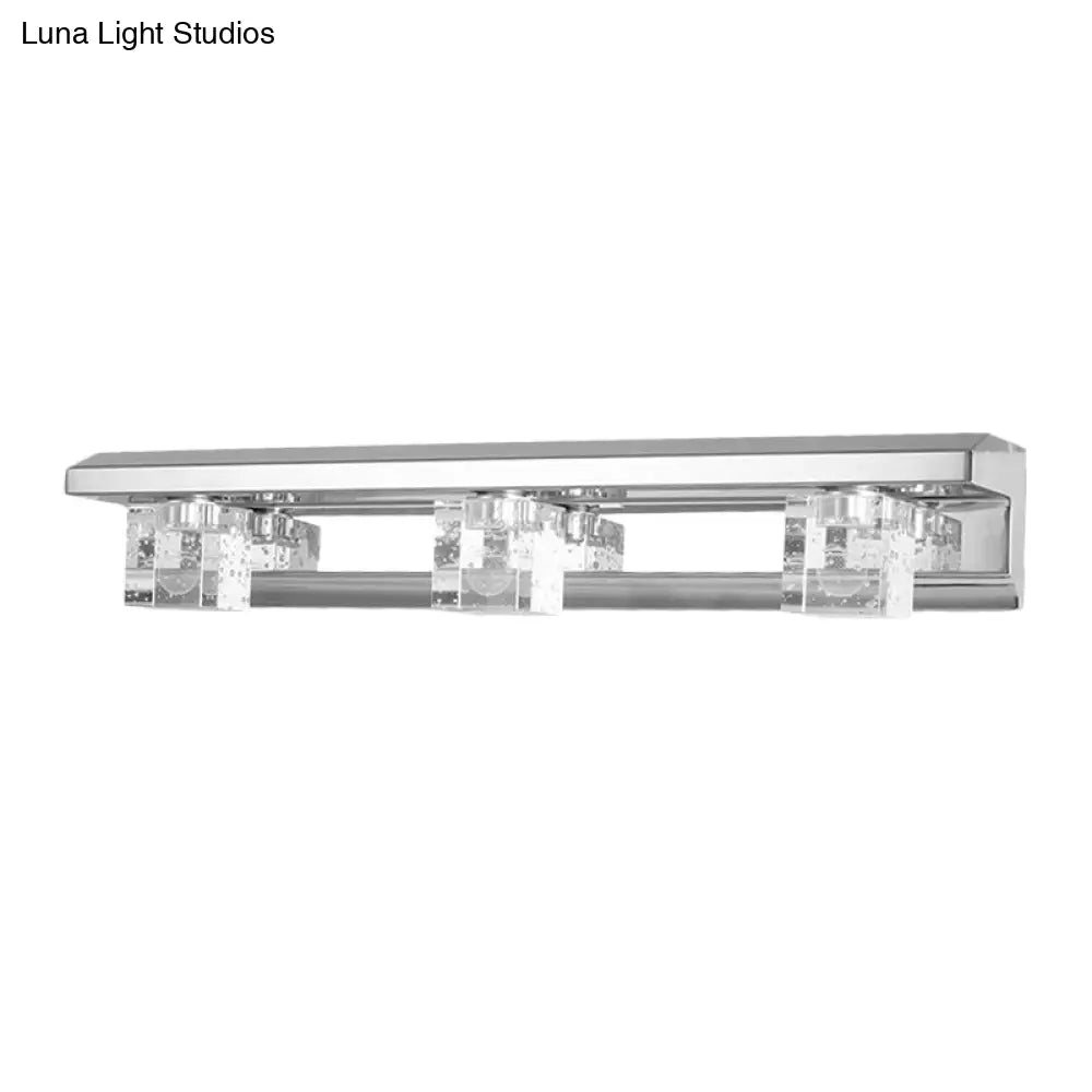Modern Crystal Cube Led Vanity Sconce In Chrome Finish - 2/3 Heads Warm/White Lighting