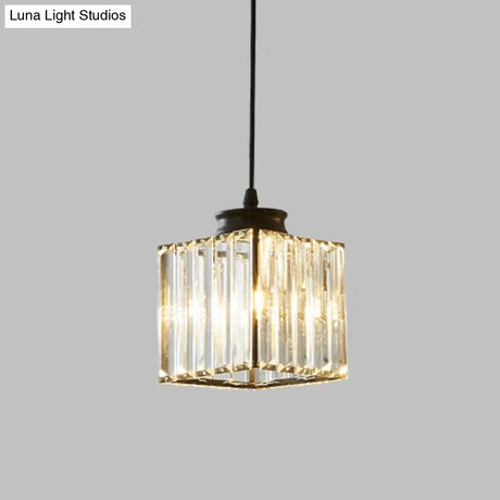 Modern Crystal Cube Pendant Lamp Kit For Dining Room Ceiling - Black