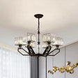 Modern Crystal Cuboid Chandelier 6 Light Ceiling Pendant Lamp in Black/Gold Black