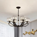 Modern Crystal Cuboid Chandelier 6 Light Ceiling Pendant Lamp in Black/Gold Black