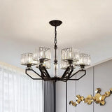 Modern Crystal Cuboid Chandelier 6 Light Ceiling Pendant Lamp in Black/Gold Black