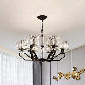 Modern Crystal Cuboid Chandelier 6 Light Ceiling Pendant Lamp in Black/Gold Black