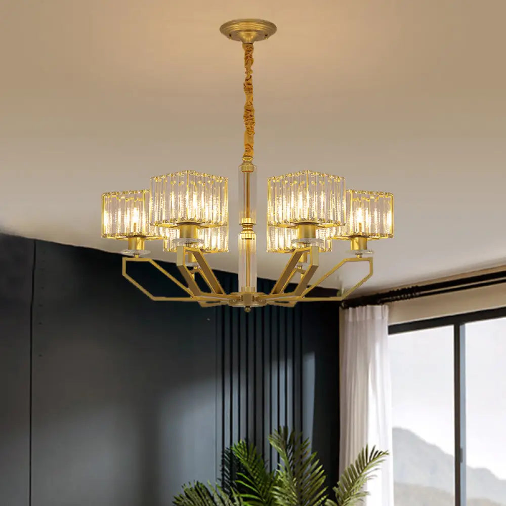 Modern Crystal Cuboid Chandelier 6 Light Ceiling Pendant Lamp in Black/Gold Gold