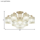 Modern Crystal Cylinder Ceiling Lamp - 3/9 - Light Semi Flush Mount For Bedroom