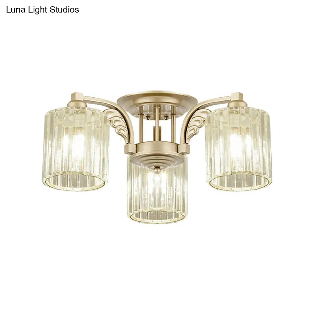 Modern Crystal Cylinder Ceiling Lamp - 3/9 - Light Semi Flush Mount For Bedroom