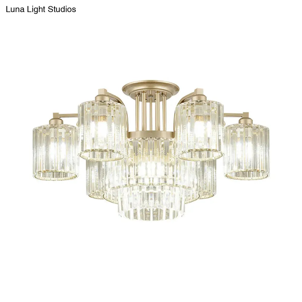 Modern Crystal Cylinder Ceiling Lamp - 3/9 - Light Semi Flush Mount For Bedroom