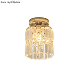 Modern Crystal Cylinder Flush Mount Ceiling Light For Hallway - Chrome Finish