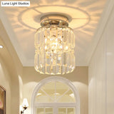 Modern Crystal Cylinder Flush Mount Ceiling Light For Hallway - Chrome Finish