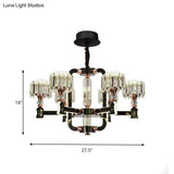 Modern Crystal Cylinder Led Chandelier With Black Finish (6/8 Bulbs) - Hanging Ceiling Lamp