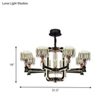Modern Crystal Cylinder Led Chandelier With Black Finish (6/8 Bulbs) - Hanging Ceiling Lamp