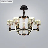 Modern Crystal Cylinder Led Chandelier With Black Finish (6/8 Bulbs) - Hanging Ceiling Lamp