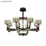 Modern Crystal Cylinder Led Chandelier With Black Finish (6/8 Bulbs) - Hanging Ceiling Lamp