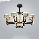 Modern Crystal Cylinder Led Chandelier With Black Finish (6/8 Bulbs) - Hanging Ceiling Lamp