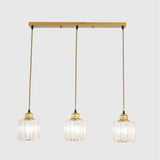Modern Crystal Cylinder Pendant Light with 3 Bulbs - Gold Finish for Dining Room Gold / Linear