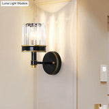 Modern Crystal Cylinder Wall Light - Black Flush Mount Sconce For Hallway