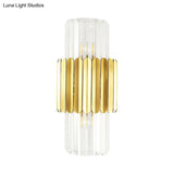 Modern Crystal Cylinder Wall Mount Lamp With 2 Gold Heads - Bedroom Lighting Fixture