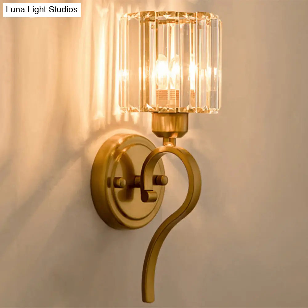 Modern Crystal Cylinder Wall Sconce With Brass Mount
