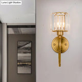 Modern Crystal Cylinder Wall Sconce With Brass Mount