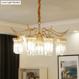 Modern Crystal Cylindrical Chandelier Light With Brass Finish - 7/9-Head Hanging Ceiling