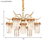 Modern Crystal Cylindrical Chandelier Light With Brass Finish - 7/9-Head Hanging Ceiling