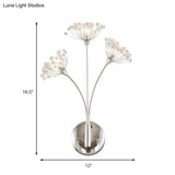 Modern Crystal Dandelion Wall Sconce Light - 3 Lights Silver Perfect For Office Room