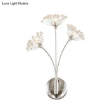 Modern Crystal Dandelion Wall Sconce Light - 3 Lights Silver Perfect For Office Room