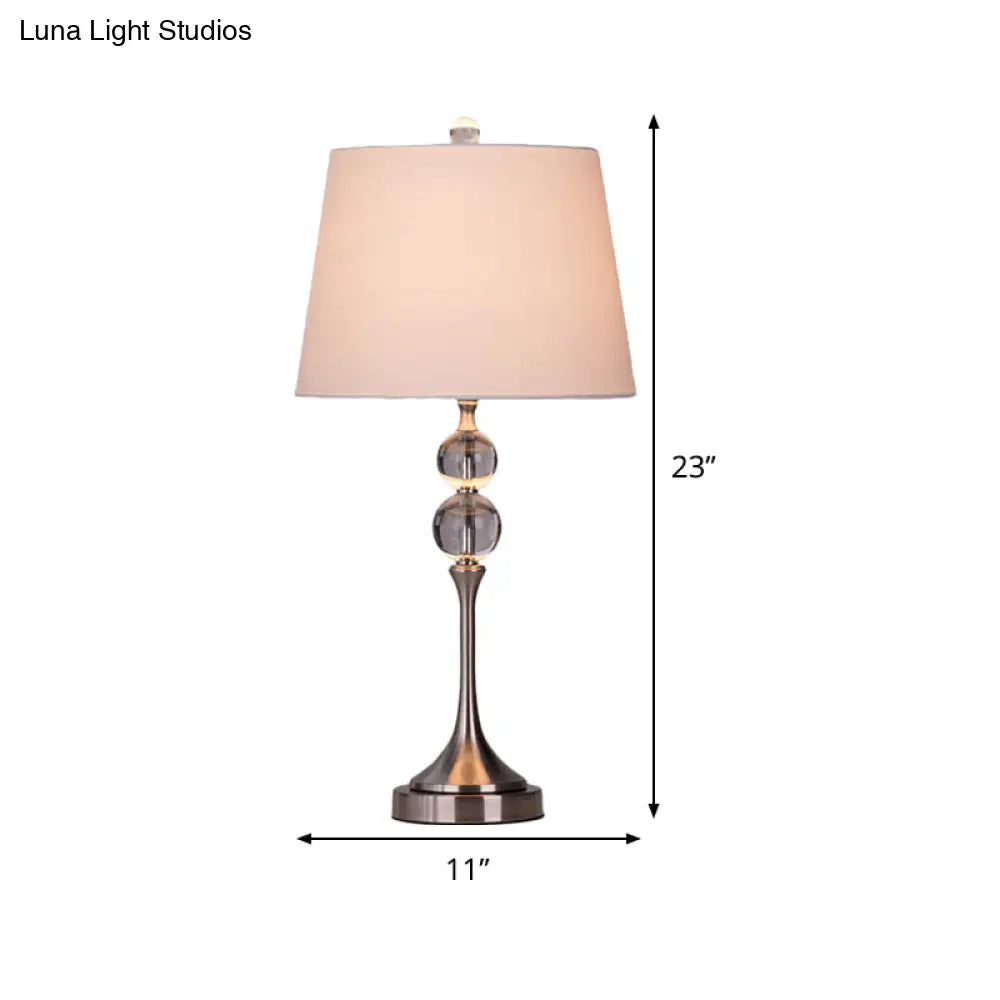 Modern Crystal Desk Light: Flared Fabric Shade 11/13 Wide 1 Head White Night Table Lamp