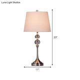 Modern Crystal Desk Light: Flared Fabric Shade 11/13 Wide 1 Head White Night Table Lamp