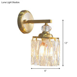 Modern Crystal Dining Room Wall Sconce - Clear Beveled Cut Cylinder Design Gold Finish