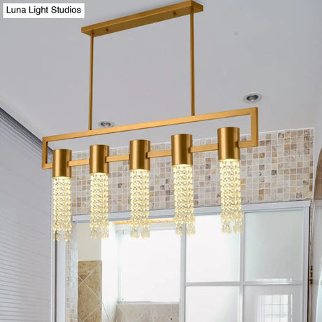Modern Crystal Draping Brass Island Pendant Lighting Fixture - 15-Light Linear Suspension