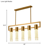 Modern Crystal Draping Brass Island Pendant Lighting Fixture - 15-Light Linear Suspension