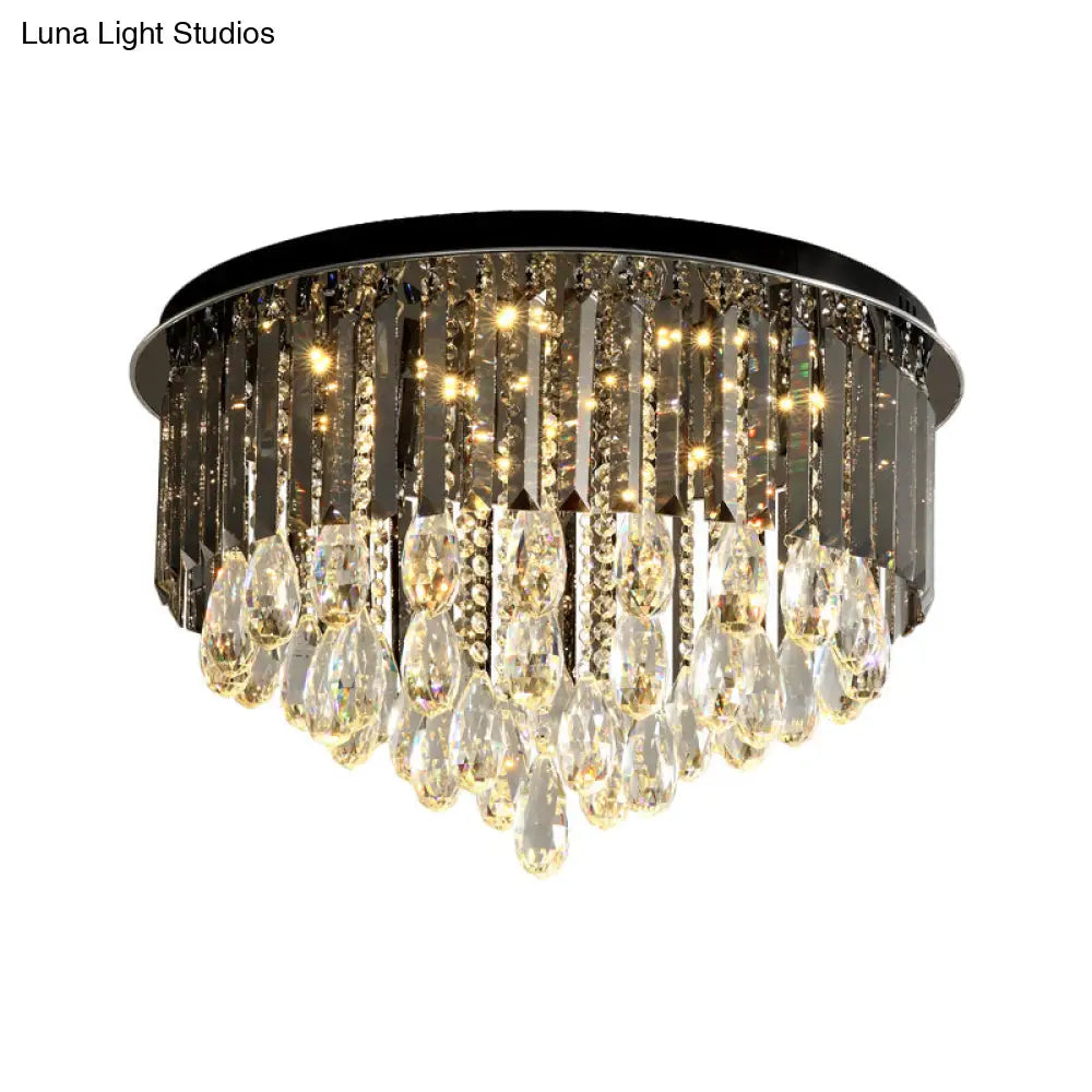 Modern Crystal Drip Flush Mount Light With Conical Design - Black 6/10 Heads Ceiling Lighting