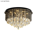 Modern Crystal Drip Flush Mount Light With Conical Design - Black 6/10 Heads Ceiling Lighting