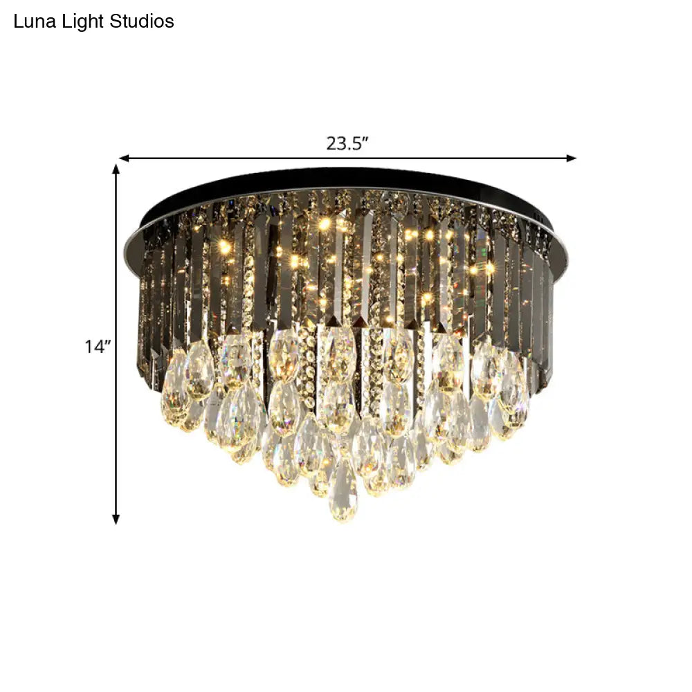 Modern Crystal Drip Flush Mount Light With Conical Design - Black 6/10 Heads Ceiling Lighting