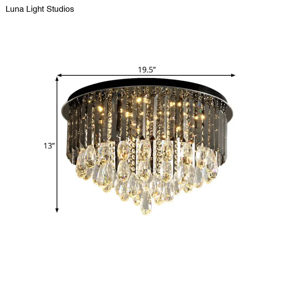 Modern Crystal Drip Flush Mount Light With Conical Design - Black 6/10 Heads Ceiling Lighting