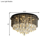 Modern Crystal Drip Flush Mount Light With Conical Design - Black 6/10 Heads Ceiling Lighting