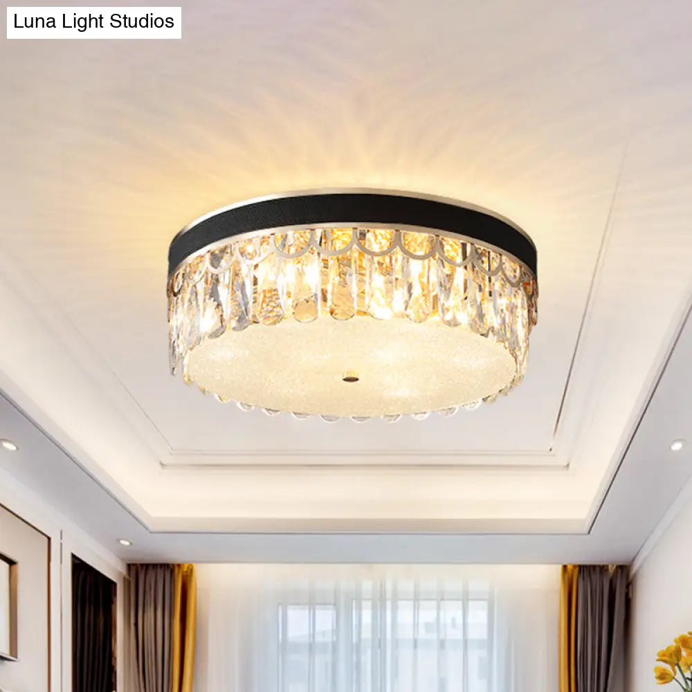Modern Crystal Drum Ceiling Lamp With 5 Orange/Black Bulbs