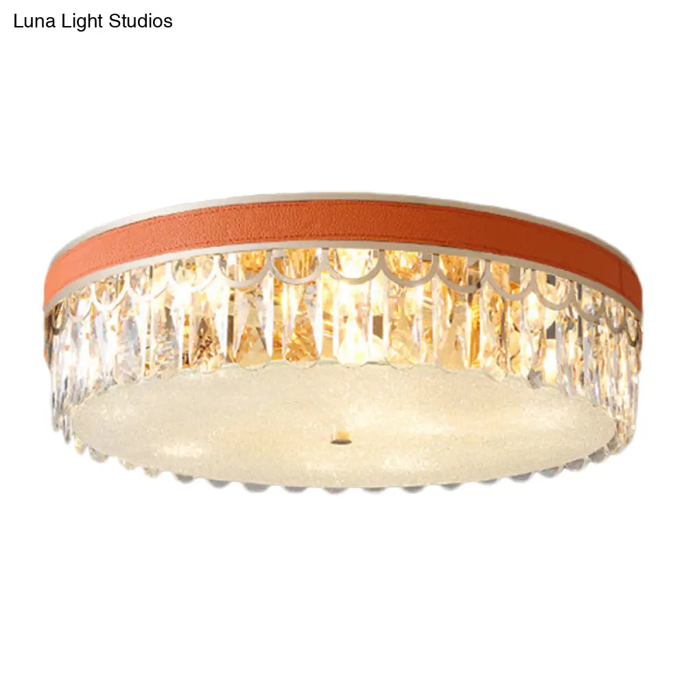 Modern Crystal Drum Ceiling Lamp With 5 Orange/Black Bulbs