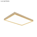 Modern Crystal Edged Led Flush Lamp In White For Living Room