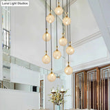 Modern Crystal Embedded Ball Spiral Pendant Light - 10-Light Cluster Hanging Fixture