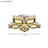 Modern Crystal Flower Flush Mount Ceiling Light For Bedroom White Led 3 Color Remote Control