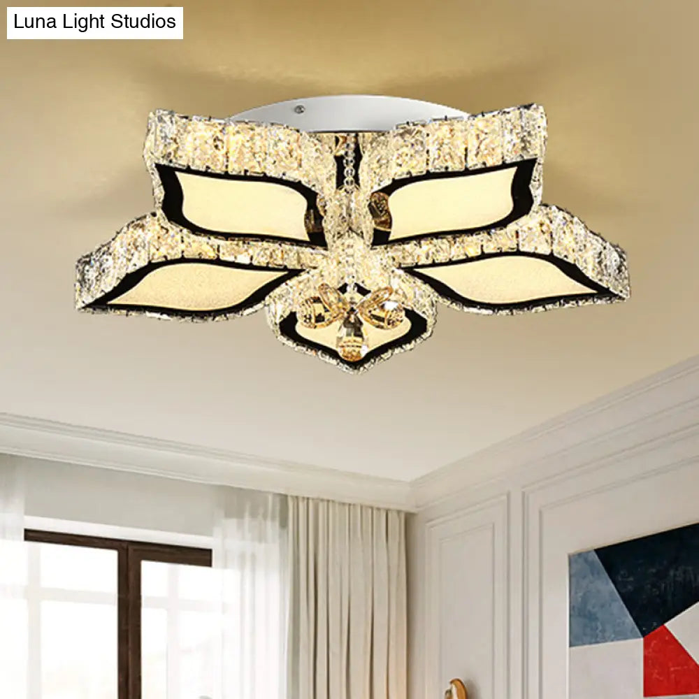 Modern Crystal Flower Flush Mount Ceiling Light For Bedroom White Led 3 Color Remote Control