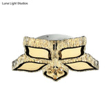 Modern Crystal Flower Flush Mount Ceiling Light For Bedroom White Led 3 Color Remote Control