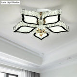 Modern Crystal Flower Flush Mount Ceiling Light For Bedroom White Led 3 Color Remote Control